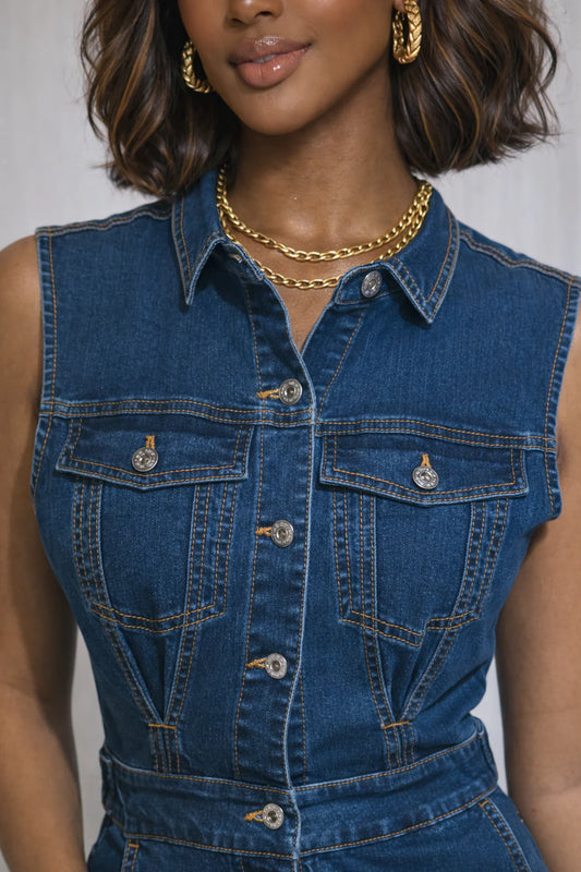 SLEEVELESS DENIM JUMPSUIT